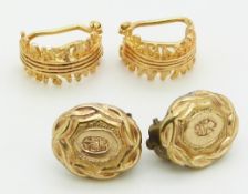 A pair of 9ct gold earrings (3.3g) and a pair of pinchbeck earrings