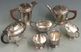 Two silver plated tea sets including a Walker and Hall example