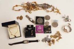 A collection of costume jewellery including Victorian back and front locket, silver rings, silver