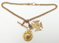 A 9ct gold fob watch chain / Albert with two 9ct gold medallions, 35.7g