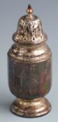 George V hallmarked silver sugar caster with faceted body raised on a single foot, Birmingham 1929