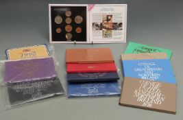 Royal Mint UK brilliant uncirculated coin sets in presentation packs 1972 through to 1990