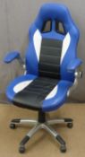 Blue wheeled office or gaming chair