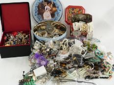 A collection of costume jewellery including a large collection of rings, necklaces, vintage paste