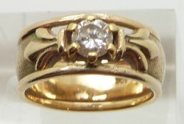 A 9ct gold ring set with a round cut diamond of approximately 0.5ct, 7.4g, size L