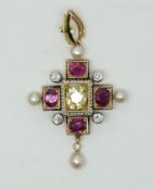 A late 19th/ early 20thC metamorphic pendant set with an old cushion cut yellow diamond measuring