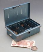 Amateur coin collection including silver content, George IV crown etc, in metal thrift box with key