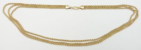 A triple strand 9ct gold rope twist necklace, 6.7g