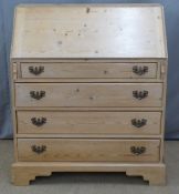 Pine bureau with fitted interior and four drawers to base, W91 x D45 x H102cm