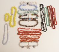 A millefiori glass heart necklace, lace agate, sunstone, quartz, carnelian agate, coral, jet