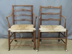 Pair of 19thC rush seated country armchairs
