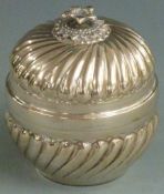 Continental white metal covered pot with wrythen decoration and gilt interior, marked to base 800