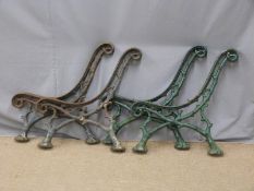 Four matching cast iron garden bench supports of naturalistic twig or branch design