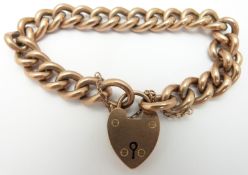 Edwardian 9ct rose gold curb link bracelet with padlock clasp, Birmingham 1908, 22g