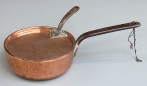 Victorian copper jam pan and cover with cast iron handles and impressed Benham & Sons, 'M'