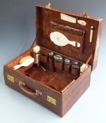 Boswell of Edinburgh Edwardian crocodile skin travelling case with ivory and hallmarked silver