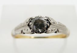 Art Deco 18ct gold ring set with a diamond of approximately 0.3ct in a platinum setting, in