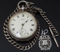 Waltham hallmarked silver open faced pocket watch with inset subsidiary seconds dial, blued hands,
