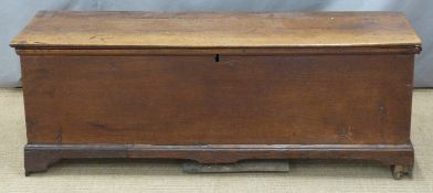 Antique elm or oak topped long coffer or sword box, L130 x D42 x H48cm