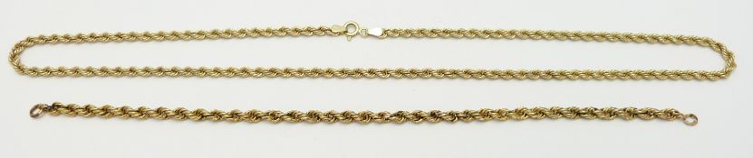 A 9ct gold rope twist necklace and bracelet, 10.2g