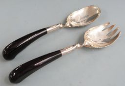 Pair of Eastern white metal salad servers, likely Thai or similar, length 26.5cm weight 213g all in