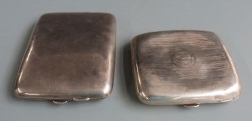 Two hallmarked silver cigarette cases, width of larger 11cm, weight of both 244g