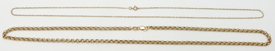 A 9ct gold belcher chain and another 9ct gold chain, 4.6g