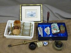A collection of items including a Doulton Lambeth stoneware jug, print, Chinese boxes etc