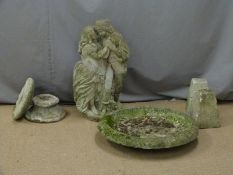 Garden statue of a couple, height 72cm, bird bath etc