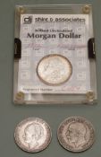 1902 brilliant uncirculated Morgan Dollar in slab no. c454, together with a Wilhelmina 2½ Gulden