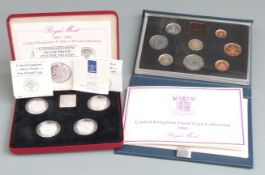 A cased set of four Royal Mint UK silver proof £1 coins 1984-1987, together with a 1983 proof coin