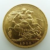 1900 Queen Victoria veiled head gold full sovereign