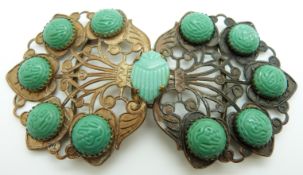 Czech Art Deco buckle set with glass cabochons