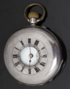 Continental silver keyless winding half hunter pocket watch with inset subsidiary seconds dial,