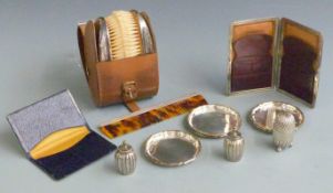 Pair of Victorian hallmarked silver peppers London 1887, further hallmarked silver pepper, cased