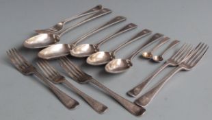 Victorian part canteen of hallmarked silver cutlery with bright cut edge decoration, comprising