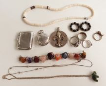 A quantity of costume jewellery, hallmarked silver sovereign case and silver vesta
