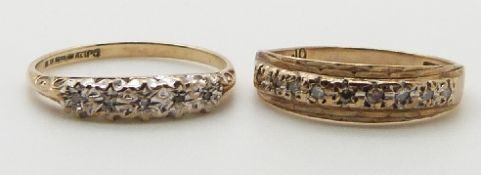 Two 9ct gold rings set with diamonds, 2.9g, size M/N