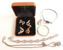 A 9ct gold christening bangle (1.5g), silver bangle, silver cufflinks, Links of London necklace etc