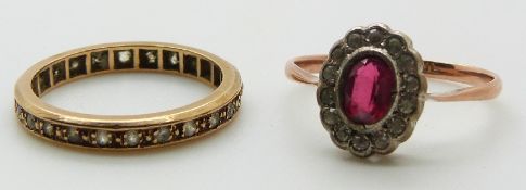 A 9ct gold ring set with paste and a 9ct gold eternity ring, 4.7g.