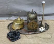 19thC brass mounted horses hoof inkwell, inlaid hammered tray, binoculars, Robert Welch stainless