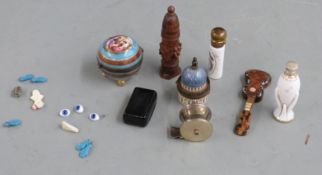 Small collection of bijouterie items including scent bottles, St Paul's enamel pot, silver plated