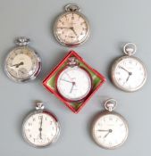 Six keyless winding open faced pocket watches comprising three Smiths one in original box, two