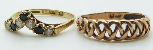 Two 9ct gold rings, one set with sapphires and paste, 3.7g