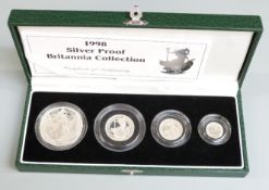 1998 Royal Mint Silver Proof Britannia Collection, cased with certificates