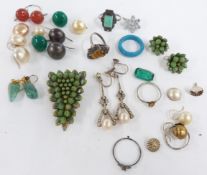 A pair of silver Art Deco earrings set with paste, two Art Deco rings, silver earrings etc