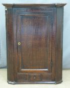 Georgian oak hanging corner cabinet with drawers below, H110cm