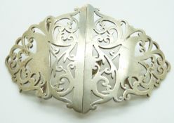 George V hallmarked silver buckle with scrolling decoration, Birmingham 1911 maker's mark