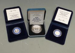 Two 1982 Royal Mint Piedfort silver proof twenty pence pieces, together with a 1990 Queen Mother