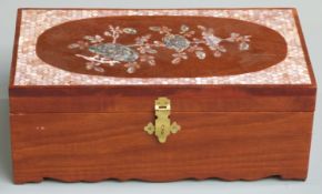 Mother of pearl / abalone inlaid jewellery box, W30 x D16 x H12cm